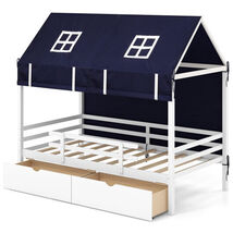 Twin House Bed with Tent and 2 Storage Drawers for Kids-White - $413.28