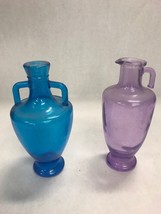 Pair bottles urns vase pitcher purple blue small 7 inch oil vinegar - £31.64 GBP