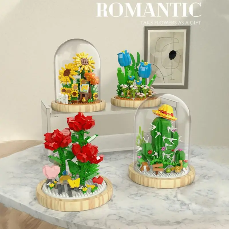 Building Blocks Flower Cactus Assembly Toys Small Particle Rose And - £18.50 GBP+