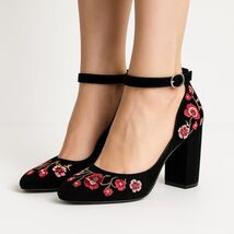 White House Black Market “Piper” Suede Embroidered Block Heel Shoes Size... - $64.30