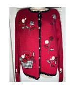 Gorgeous vtg 1996 Susan Bristol embroidered appliqued cardigan M Red bla... - $38.40 CAD