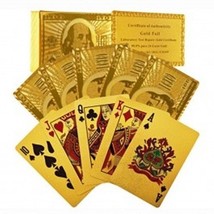 24 Ct.Gold Foil Poker Cards w/52 Cards,2 Jokers and Etched $100-Bill Rear Design - £27.45 GBP