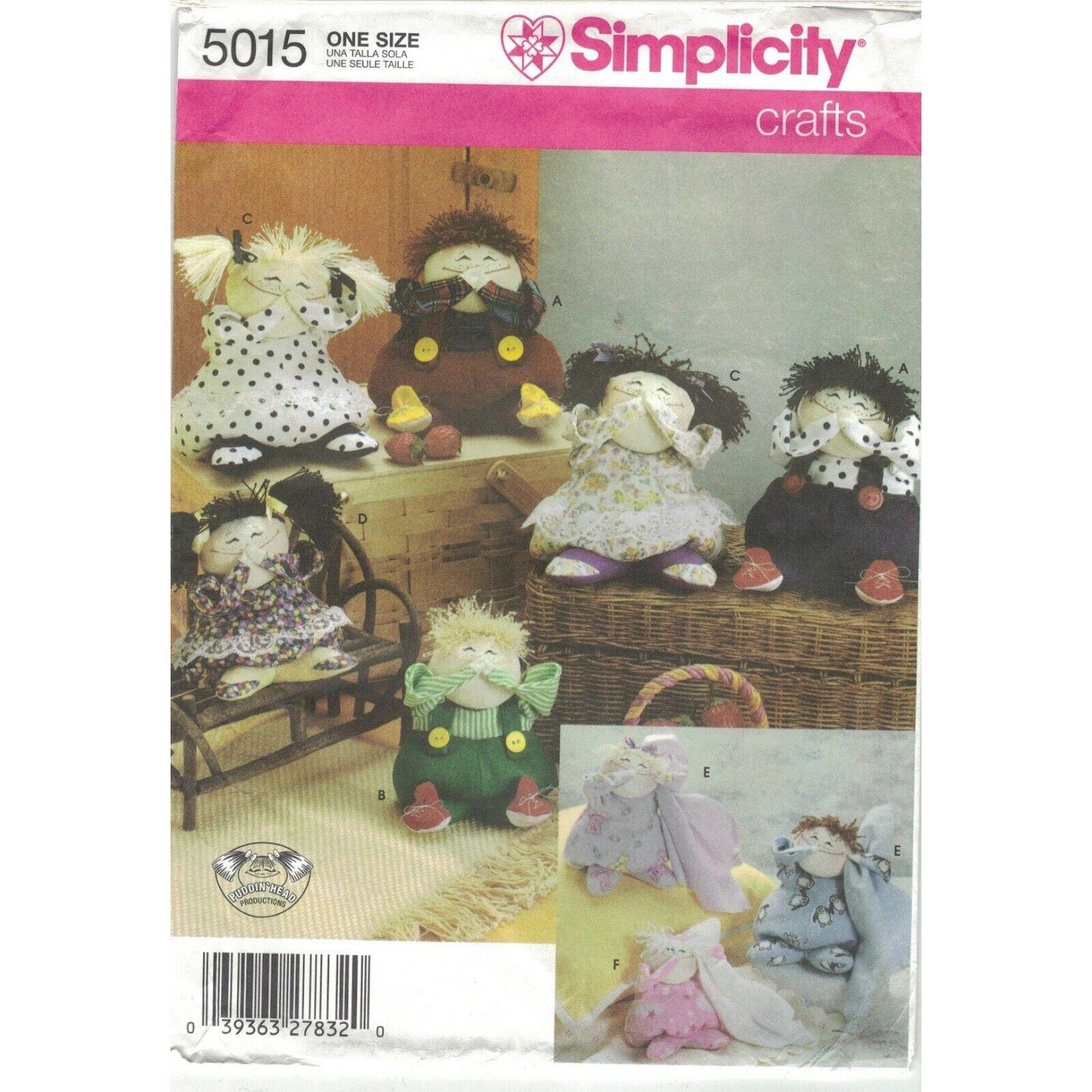 Simplicity 5015 Puddin Head Soft Smiling Girl Boy Doll & Clothes Pattern Uncut - $8.81