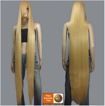 Straight Natural Beige Blonde Extra Long Length Long Bangs Center Parted Cap Wig image 2