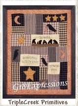 Lg PRiMiTiVe FALL/CROW FRAMED QUILTED STITCHING SAMPLER - £39.83 GBP