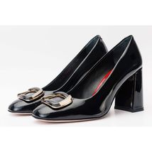 The Ferrara Black Patent Leather Block Heel Pump Women Shoe image 2