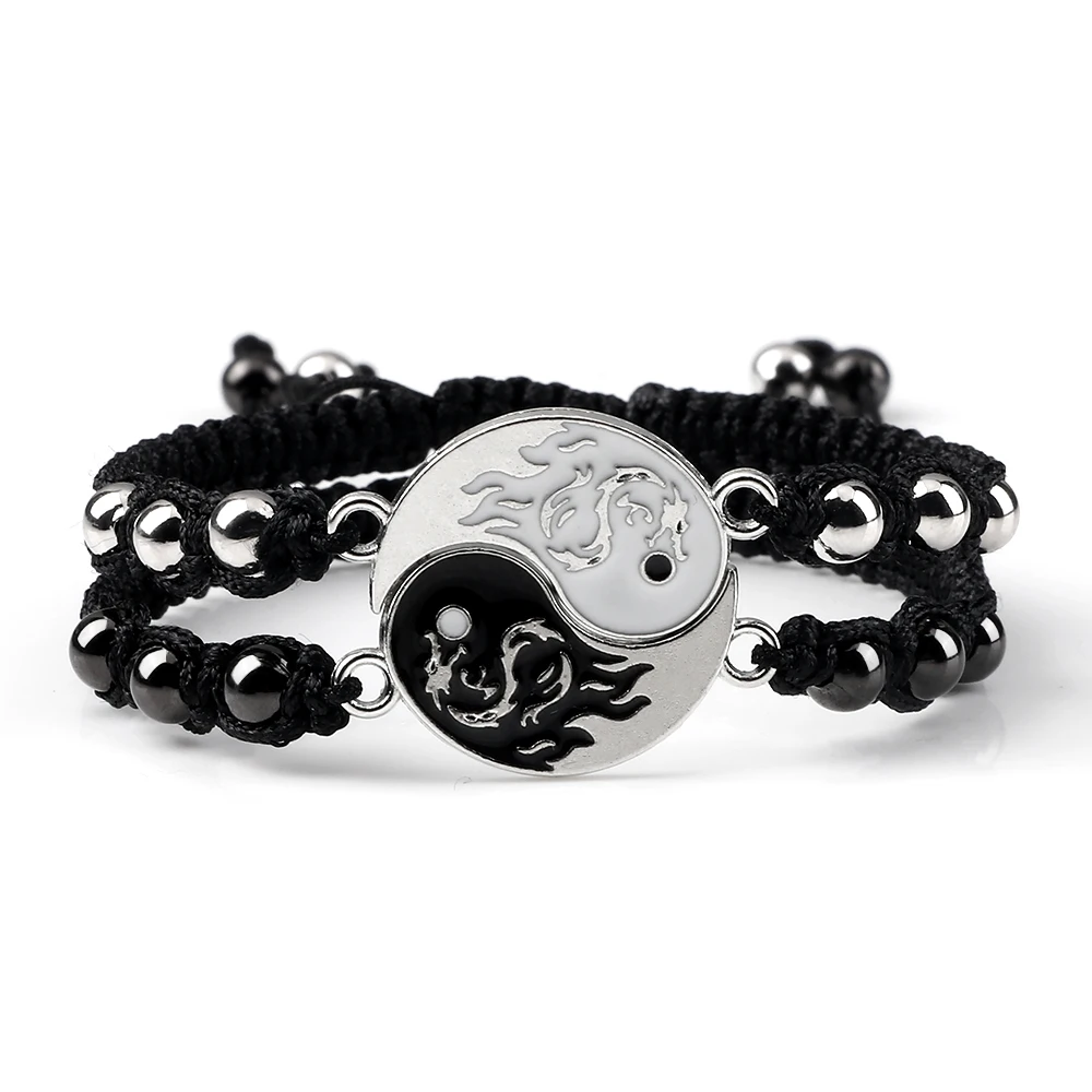 Couple Bracelet Dragon Yin Yang Tai Chi Gossip Adjustable Braided Chain Bracelet - £16.34 GBP