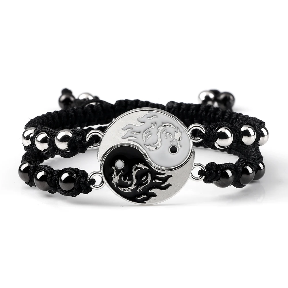 Couple Bracelet Dragon Yin Yang Tai Chi Gossip Adjustable Braided Chain Bracelet - £15.62 GBP