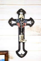 Rustic Western Stars USA Flag Heart Fallen Soldier Boot Rifle Helmet Wall Cross - £19.57 GBP