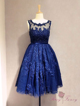 Rosyfancy Lace Applique Sleeveless A-line Tea Length Prom / Party Dress - £154.23 GBP