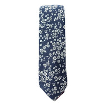 Original Penguin Navy Blue White Daisy Floral Cotton Woven Skinny Tie - £15.97 GBP