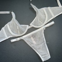 NWT Victoria&#39;s Secret unlined 32D BRA SET XS defect itsy panty SILVER gray Chain - £47.87 GBP