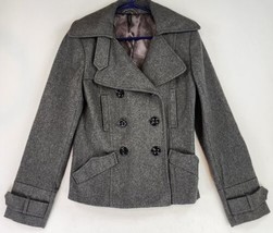 Topshop Jacket Womens 14 Gray Casualcore Button Up Wool Blend Winter Pea Coat - £42.67 GBP