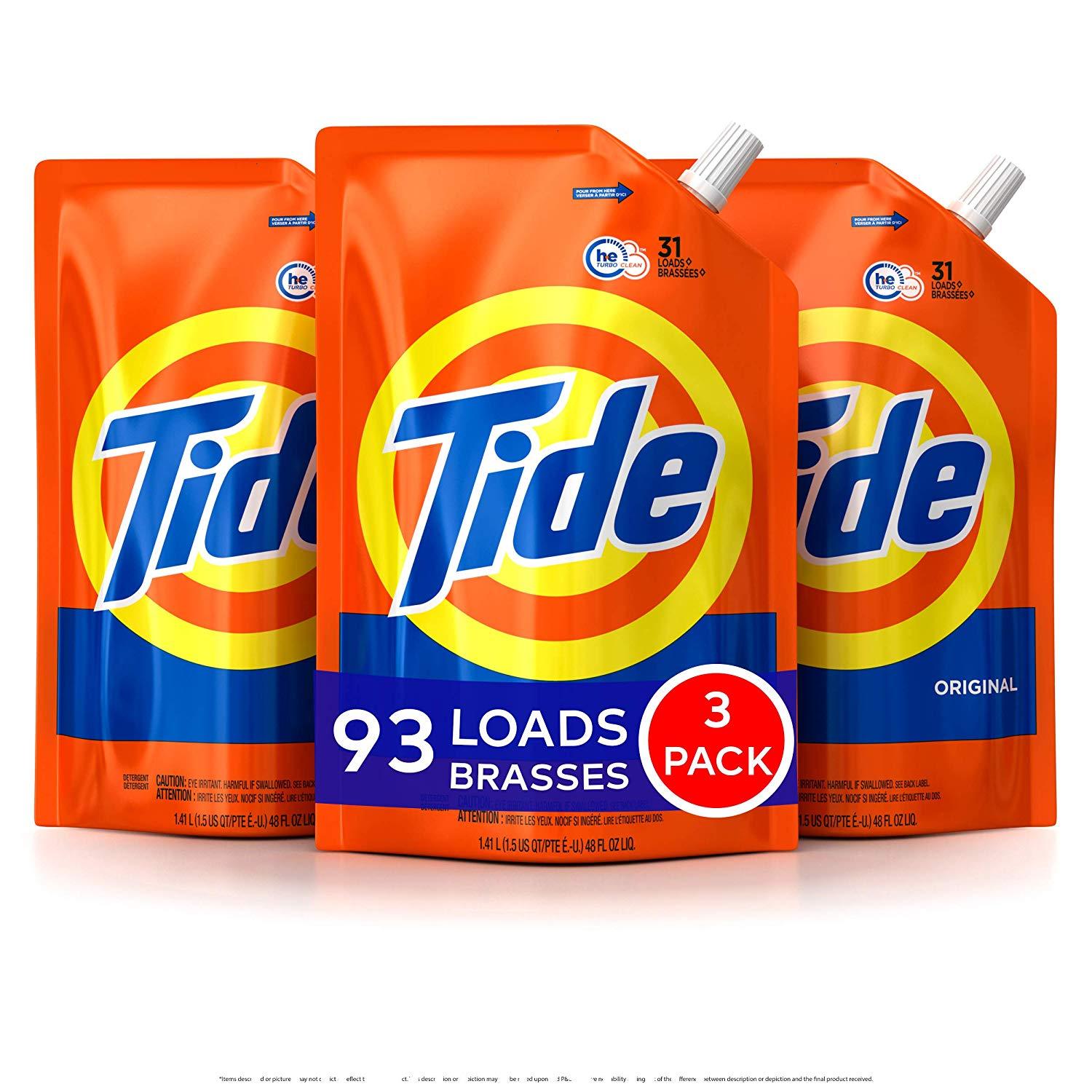 Tide Liquid Laundry Detergent Smart Pouch, Original Scent, 48oz (3 Pack) - £23.53 GBP
