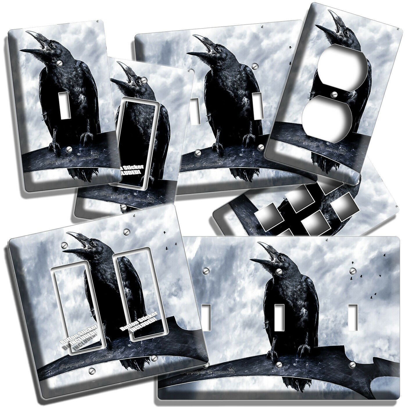 BLACK RAVEN ON SCYTHE DARK NIGHT CROW LIGHT SWITCH OUTLET WALL PLATES ROOM DECOR