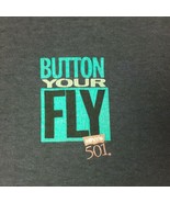 Vintatge Levis Men&#39;s &quot;Button Your Fly&quot; Heather Blue Graphic T-Shirt USA ... - £31.92 GBP