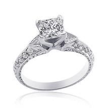 2.05 Carat H-SI2 Princess Diamond Antique Style Engagement Ring 14K White Gold - £4,738.29 GBP
