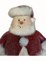 Vintage Christmas Glitter Snowman Figurine Candy Cane Staff Red Cape Faux Fur - $33.68