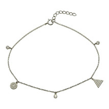 925 Sterling Silver 9&quot;-10&quot; Circle Triangle dangle Ankle Bracelet Anklet - £23.53 GBP