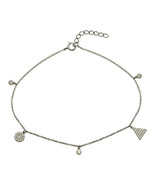 925 Sterling Silver 9&quot;-10&quot; Circle Triangle dangle Ankle Bracelet Anklet - £22.80 GBP