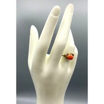 Vintage Coral Cabochon Ring, Gold Tone Coquette Cocktail - $57.09