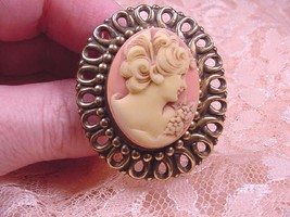 CHAT-S27-1 Lady hair up flowers pink oval CAMEO hatpin doll Pin hat pins... - $28.97