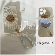 Flower Mirror Pearl Chain Strap Case For iPhone 11 12 13 14 15 16 Pro Ma... - $29.00