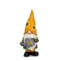 Sunflower Hat Gnome Statue with Watering Can Beard 12.5" High Poly Resin Yellow