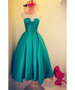 Rosyfancy Free Shipping Green Strapless A-line Satin Tea Length Prom Par... - £93.87 GBP