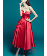 Rosyfancy Free Shipping Red Strapless A-line Satin Tea Length Prom Party... - £95.09 GBP