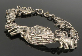 925 Sterling Silver - Vintage Dark Tone Noah&#39;s Arc Theme Chain Bracelet - BT5158 - £60.52 GBP
