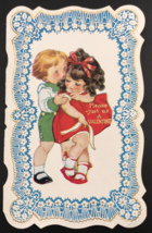 Antique c1920s Victorian Diecut Embossed Boy Kissing Bashful Girl Valentine Card - £10.92 GBP