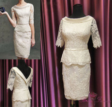 Rosyfancy Elegant 1/2 Sleeves Lace Sheath Line Short Wedding Bridal Dress - £219.78 GBP