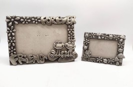 Pair Retro Style Forever Friends Pewter Frames Daisies Mushrooms Frogs Boho READ - £11.95 GBP