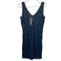 J Kara Beaded Cocktail Dress Blue Size 14 Sleeveless All Over Beading Pa... - £66.50 GBP