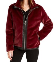 bar III Womens Activewear Faux fur Zip front Jacket,Size X-Small,Fever Wine - $124.87