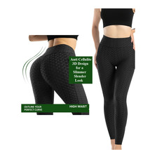  High Rise Butt Lift Leggings   Honeycomb Texture Tummy Hiding Black Leg... - $346.87 MXN