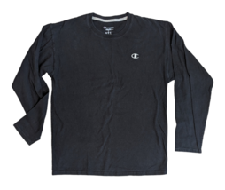 Champion Men&#39;s Black Embroidered Logo Crew Neck LS T-Shirt SZ L - £15.47 GBP