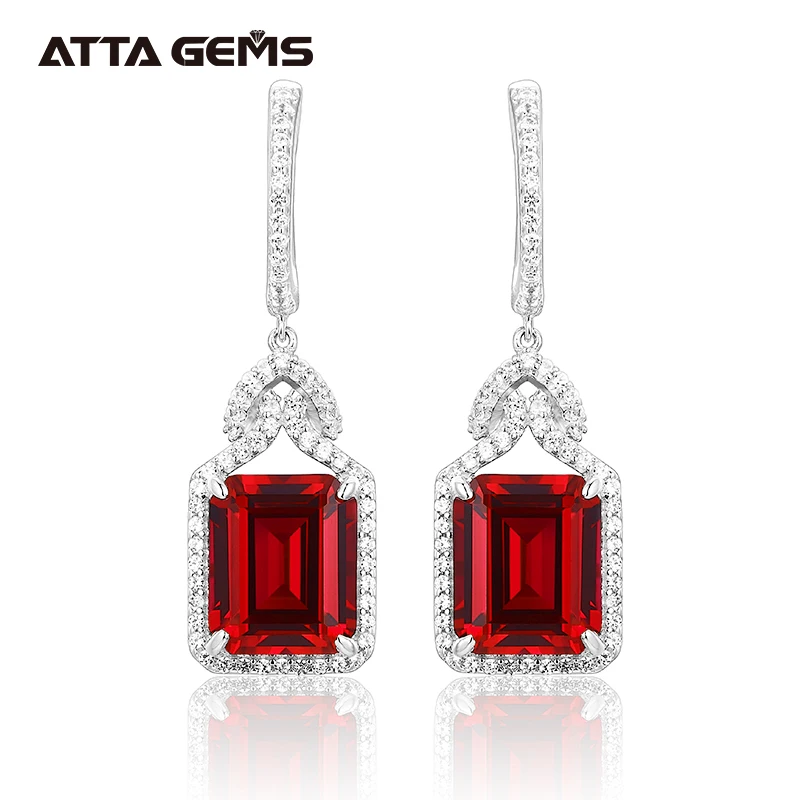 Red Ruby Real Sterling Silver Earring Women Charming Style Created Ruby 12 Carat - £60.05 GBP