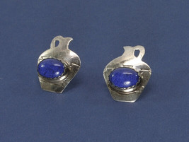 Navajo Blue Lapis Sterling Silver Post Earrings Signed Vintage Native American - £53.83 GBP