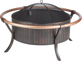 - 27.5&quot; Fire Sense 60859 Fire Pit Copper Rail Steel Fire Bowl With Weave Pattern - $144.97