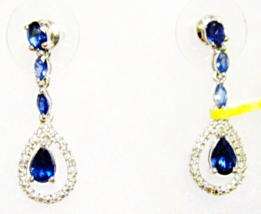 Blue Sapphire Pear, Marquise &amp; Oval With Diamond Dangle Earrings, 1.48(TCW) - £31.96 GBP