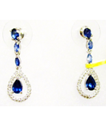 Blue Sapphire Pear, Marquise &amp; Oval With Diamond Dangle Earrings, 1.48(TCW) - $55.08 CAD