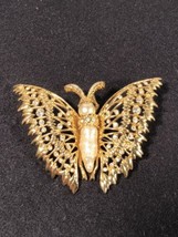 Vintage Firmado Kenneth J Lane Color Dorado Kjl Mariposa Pin Perla Moth Broche - £308.20 GBP