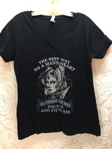 Women&#39;s Form Fitting Black T-shirt XL &quot;The Best Way To A Man&#39;s Heart Is ... - £9.96 GBP