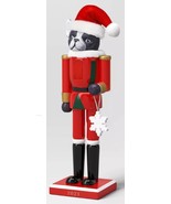 Wooden Christmas Nutcracker,13.75&quot;,BLACK BULLDOG DOG IN SANTA HAT W/SNOW... - £23.36 GBP