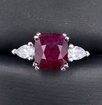 Platinum 3.27 Carat Cushion Cut Genuine Natural Ruby Ring Jewelry (#J5655) - £7,735.56 GBP