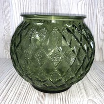 Vintage MCM Glass Quilted Diamond Point Planter Bowl Vase Green Mid Century 5&quot; - £14.33 GBP