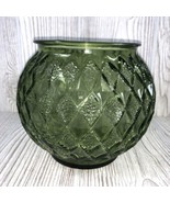 Vintage MCM Glass Quilted Diamond Point Planter Bowl Vase Green Mid Cent... - £14.41 GBP