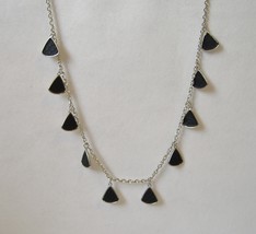 Black Triangle Drop Long Necklace Textured Silver Metal Chain Faux Snakeskin - $24.00